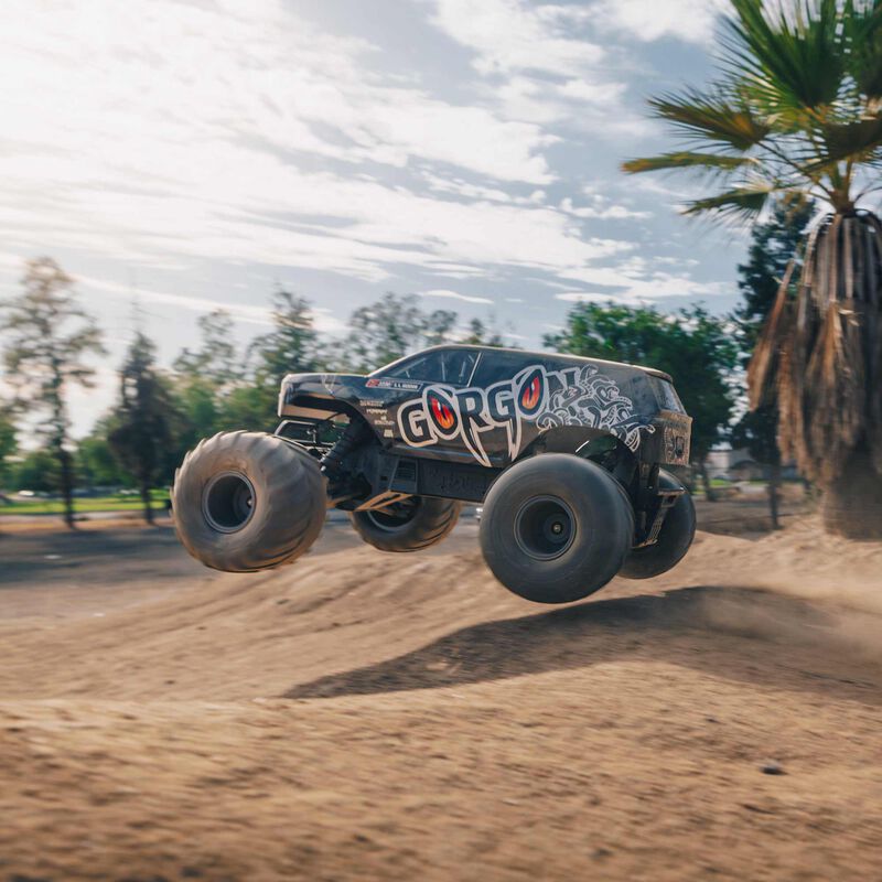 ARA3230SKT1_A4_JK5GZIDS.jpg 1/10 GORGON 2WD RTA Kit Brushed Monster Truck (Battery & Charger Included), Gun Metal - Image 1
