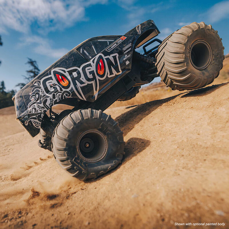 ARA3230SKT2_A16_KTERFHSW.jpg 1/10 GORGON 2WD RTA Kit Brushed Monster Truck (Battery & Charger Included), Clear - Image 1